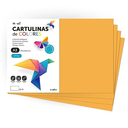 Cartulina de Colores, Cartulina A3, Folios Colores 180gr, Bloc cartulina colores intensos, Ideal para Manualidades, Imprimir tus Documentos y Diseños Creativos · m-office (25 Hojas, Amarillo Oro) von m-office