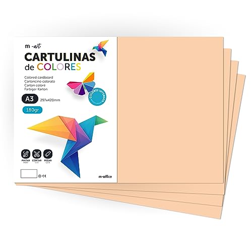 Cartulina de Colores, Cartulina A3, Folios Colores 180gr, Bloc cartulina colores intensos, Ideal para Manualidades, Imprimir tus Documentos y Diseños Creativos · m-office (25 Hojas, Vainilla) von m-office