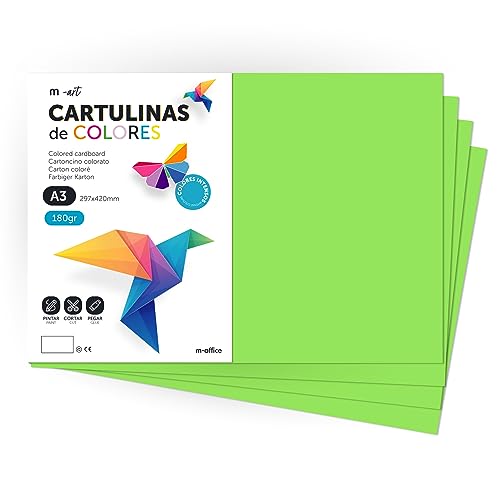 Cartulina de Colores, Cartulina A3, Folios Colores 180gr, Bloc cartulina colores intensos, Ideal para Manualidades, Imprimir tus Documentos y Diseños Creativos · m-office (25 Hojas, Verde) von m-office