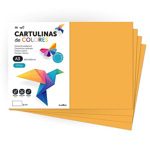 Cartulina de Colores, Cartulina A3, Folios Colores 180gr, Bloc cartulina colores intensos, Ideal para Manualidades, Imprimir tus Documentos y Diseños Creativos · m-office (50 Hojas, Amarillo Oro) von m-office
