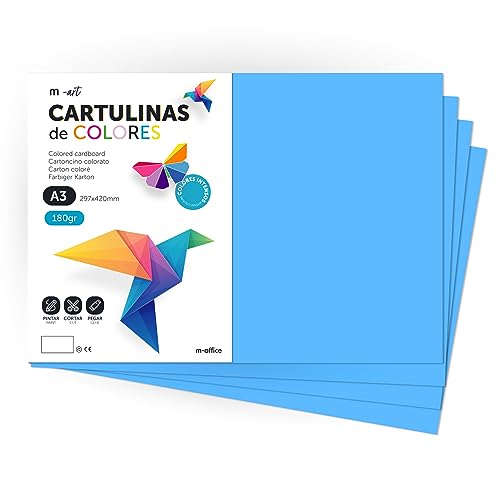 Cartulina de Colores, Cartulina A3, Folios Colores 180gr, Bloc cartulina colores intensos, Ideal para Manualidades, Imprimir tus Documentos y Diseños Creativos · m-office (50 Hojas, Azul Turquesa) von m-office