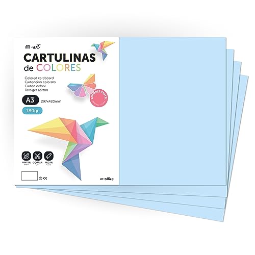 Cartulina de Colores, Cartulina A3, Folios Colores 180gr, Bloc cartulina colores pastel, Ideal para Manualidades, Imprimir tus Documentos y Diseños Creativos · m-office (100 Hojas, Azul Claro) von m-office