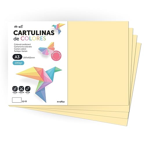 Cartulina de Colores, Cartulina A3, Folios Colores 180gr, Bloc cartulina colores pastel, Ideal para Manualidades, Imprimir tus Documentos y Diseños Creativos · m-office (25 Hojas, Crema) von m-office