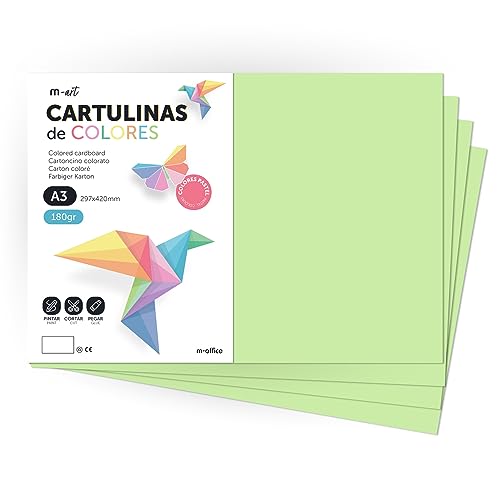 Cartulina de Colores, Cartulina A3, Folios Colores 180gr, Bloc cartulina colores pastel, Ideal para Manualidades, Imprimir tus Documentos y Diseños Creativos · m-office (25 Hojas, Verde Claro) von m-office