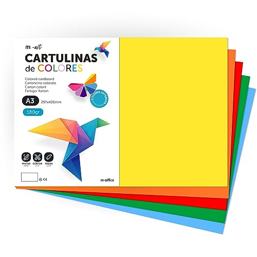 Farbiges Tonpapier, A3 Tonpapier, 180g Farbiges Papier, Tonpapier en colores intensivos, ideal para Bastelarbeiten, Dokumentendruck y diseños creativos · m-office (10 Blätter, Intensivsortiment) von m-office