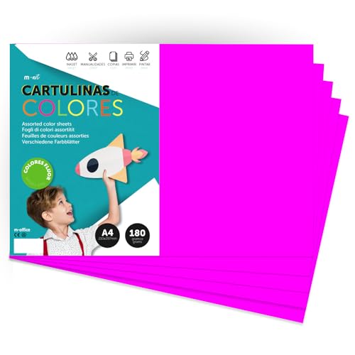 Farbkarton, A4-Farbkarton, fluoreszierende Farben, 180 g, zum Basteln, Drucken Ihrer Dokumente und kreativen Designs, Pastellfarben, A4, m-office (x100, Neonrosa) von m-office