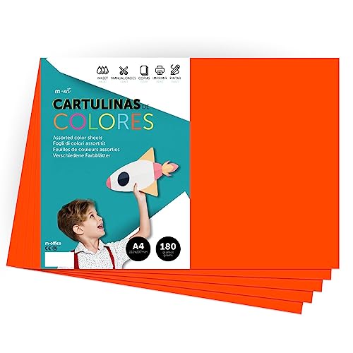 Farbkarton, A4-Farbkarton, intensive Farben, 180 g, für Bastelarbeiten, Drucken Sie Ihre Dokumente und kreativen Designs, A4-Farbblätter, m-office (1000 Blatt, Orange) von m-office