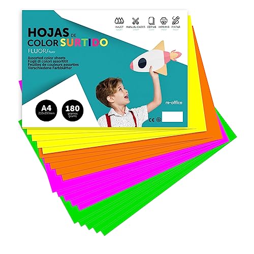 Farbiges Tonpapier, A4 Tonpapier in fluoreszierenden Farben, 180g Bastelpapier für Handarbeiten, Dokumentendruck und kreative Designs, A4 Farbiges Papier · m-office (x25 Fluoreszi) von m-office