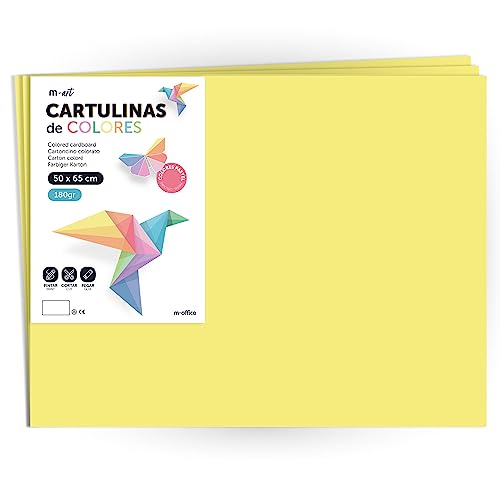 Farbkarton, großer Karton, 50 x 65 cm, Pastellfarben, 180 g, für Bastelarbeiten, kreative Designs und Kunstprojekte, m-office (x125 Blatt, gelb) von m-office