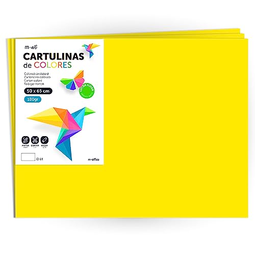 Farbkarton, großer Karton, 50 x 65 cm, fluoreszierende Farben, 180 g, für Bastelarbeiten, kreative Designs und Kunstprojekte · m-office (x50 Blatt, neongelb) von m-office