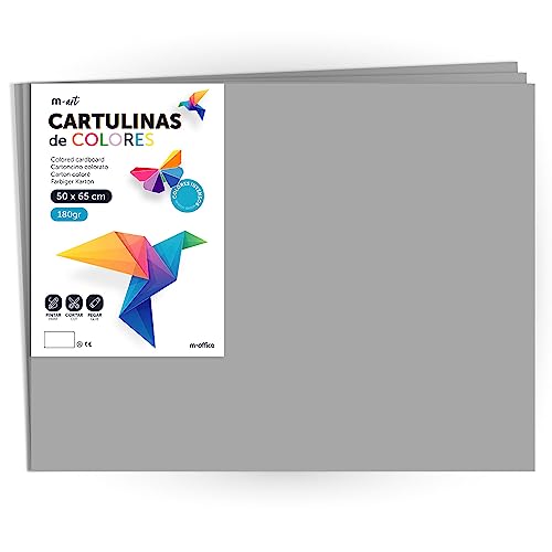 Farbkarton, großer Karton, 50 x 65 cm, helle und intensive Farben, 180 g, für Bastelarbeiten, kreative Designs und Kunstprojekte, m-office (x125 Blatt, grau) von m-office