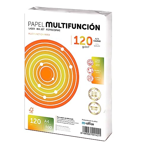 m-office Folios A4 120gr 100 Blätter, Papel Multiusos für Drucker, Laser und Tintenstrahldrucker, Fotokopierer, Fax, für Büro und Schule, Weiß von m-office