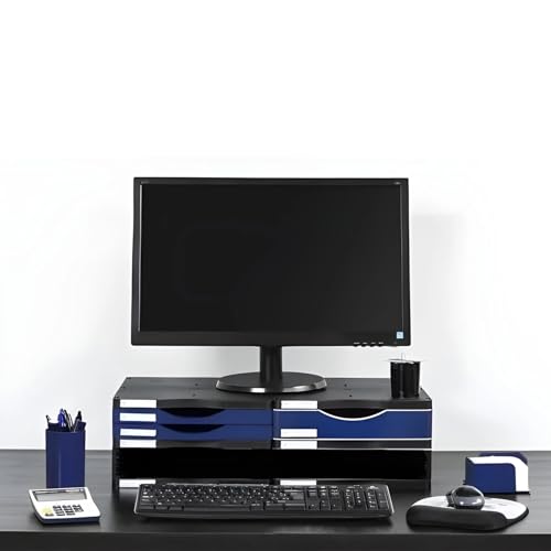 M-Office Atenea Ergonomischer Monitorständer, 100% recycelbar, enthält eine große Schublade, Zwei kleine und EIN großes Tablett für die Sortierung von m-office