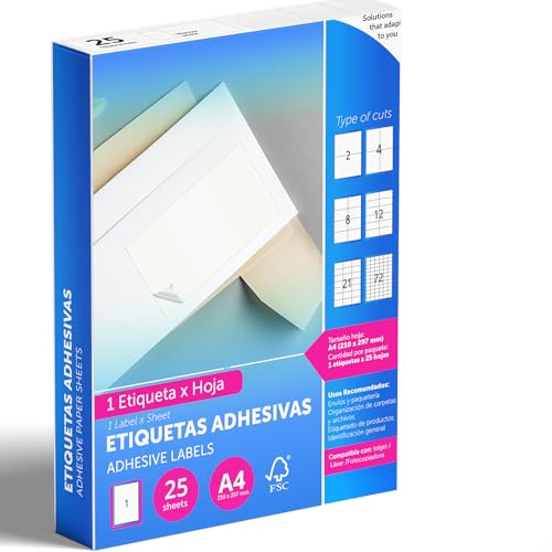M-office Klebeetiketten zum Beschriften – Selbstklebende Etiketten zum Bedrucken, spülmaschinenfest, ideal für Haushalt und Gewerbe (1 Etikett pro Blatt, 25 Blatt) von m-office
