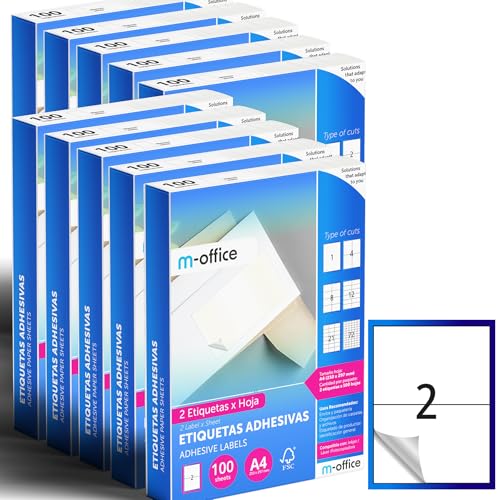 M-office Klebeetiketten zum Beschriften – Selbstklebende Etiketten zum Bedrucken, spülmaschinenfest, ideal für Haushalt und Gewerbe (2 Etiketten pro Blatt, 1000 Blatt) von m-office