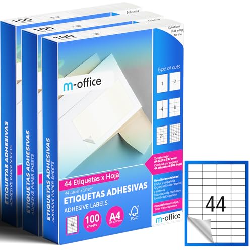 M-office Klebeetiketten zum Beschriften – Selbstklebende Etiketten zum Bedrucken, spülmaschinenfest, ideal für Haushalt und Gewerbe (44 Etiketten pro Blatt, 300 Blatt) von m-office