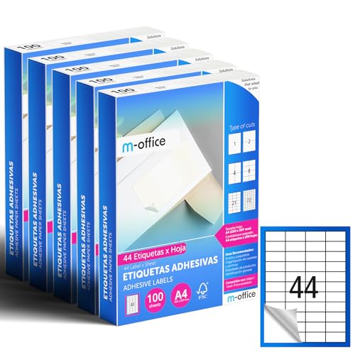 M-office Klebeetiketten zum Beschriften – Selbstklebende Etiketten zum Bedrucken, spülmaschinenfest, ideal für Haushalt und Gewerbe (44 Etiketten pro Blatt, 500 Blatt) von m-office