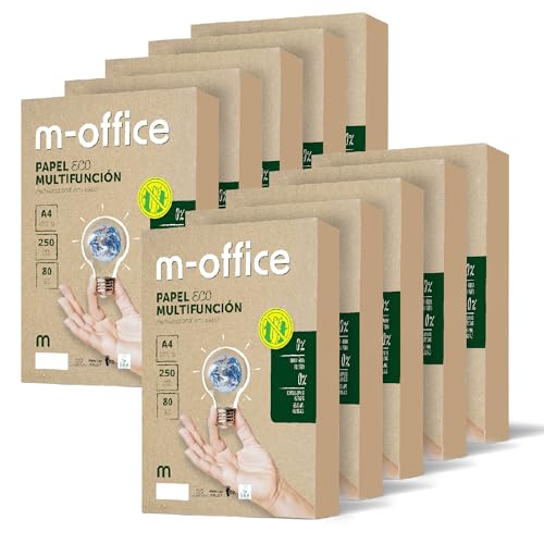 Papier aus Recyclingmaterial DIN A4, Packung mit A4-Papier 80 g/m², Papier für Kopierer und Drucker, Packung mit 250 Blättern A4 100% Recyclingpapier · m-office (10 Packungen) von m-office