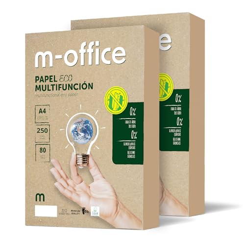 Papier aus Recyclingmaterial DIN A4, Packung mit A4-Papier 80 g/m², Papier für Kopierer und Drucker, Packung mit 250 Blättern A4 100% Recyclingpapier · m-office (2 Packungen) von m-office