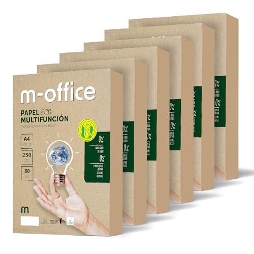 Papier aus Recyclingmaterial DIN A4, Packung mit A4-Papier 80 g/m², Papier für Kopierer und Drucker, Packung mit 250 Blättern A4 100% Recyclingpapier · m-office (6 Packungen) von m-office