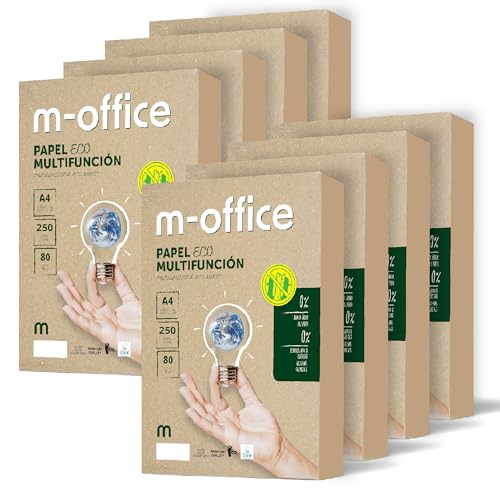 Papier aus Recyclingmaterial DIN A4, Packung mit A4-Papier 80 g/m², Papier für Kopierer und Drucker, Packung mit 250 Blättern A4 100% Recyclingpapier · m-office (8 Packungen) von m-office