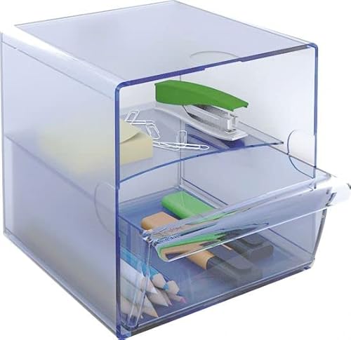 m-office Kali Modularer Organizer, stapelbar, aus transparentem Polystyrol mit 1 großer Schublade und 1 Fach (transparent) von m-office