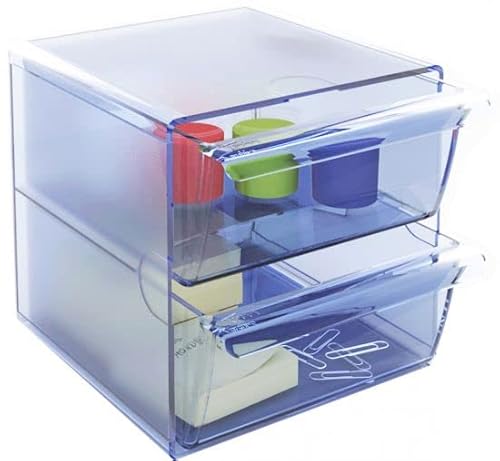 m-office Kali Modularer Organizer, stapelbar, aus transparentem Polystyrol, mit 2 großen Schubladen (blau, transparent) von m-office