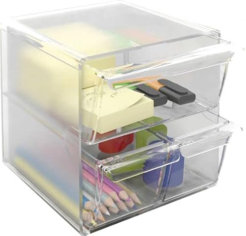 m-office Kali Modularer Organizer, stapelbar, aus transparentem Polystyrol, mit 2 kleinen Schubladen und 1 großen Schubladen (transparentes Glas) von m-office