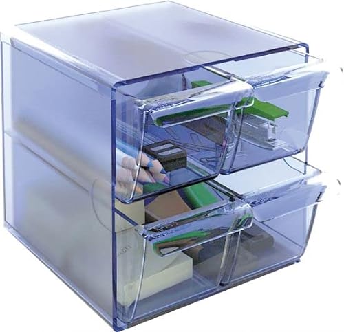 m-office Kali Modularer Organizer, stapelbar, aus transparentem Polystyrol, mit 4 kleinen Schubladen (blau, transparent) von m-office