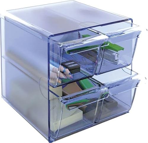 m-office Kali Modularer Organizer, stapelbar, aus transparentem Polystyrol, mit 4 kleinen Schubladen (blau, transparent) von m-office