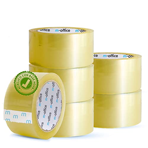 OFITURIA m-office Transparentes Klebeband, selbstklebendes Verpackungsband für Kartons, Versand, Umzüge und Handwerk, sicheres und robustes transparentes Papier (36 mm x 66 m, x6) von m-office
