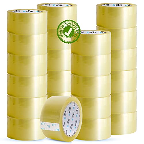 OFITURIA m-office Transparentes Klebeband, selbstklebendes Verpackungsband für Kartons, Versand, Umzüge und Handwerk, sicheres und robustes transparentes Papier (48 mm x 120 m, x24) von m-office