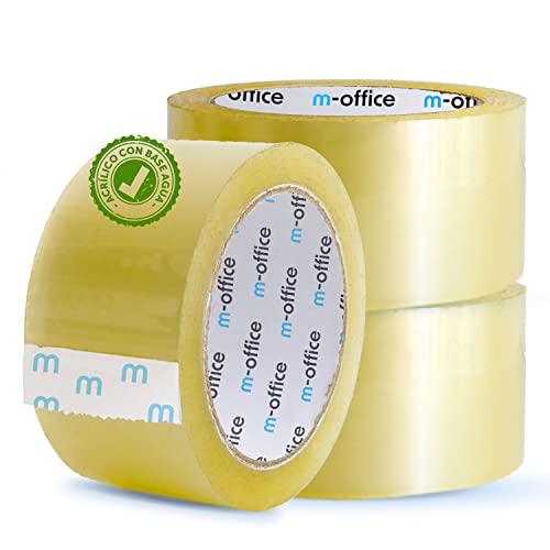 OFITURIA m-office Transparentes Klebeband, selbstklebendes Verpackungsband für Kartons, Versand, Umzüge und Handwerk, sicheres und robustes transparentes Papier (48 mm x 120 m, x3) von m-office