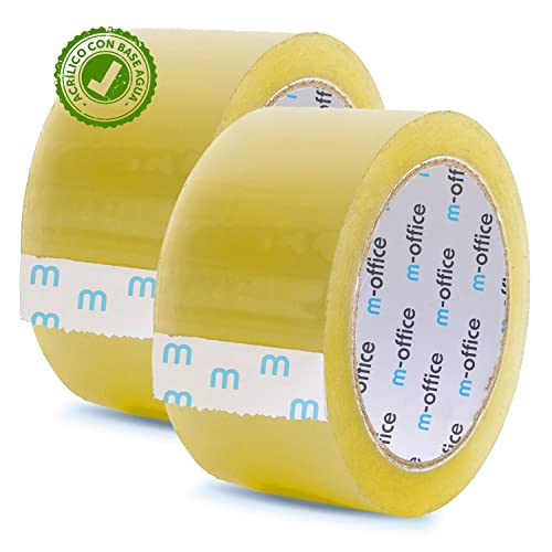 OFITURIA m-office Transparentes Klebeband, selbstklebendes Verpackungsband für Kartons, Versand, Umzüge und Handwerk, sicheres und robustes transparentes Papier (48 mm x 66 m, x2) von m-office