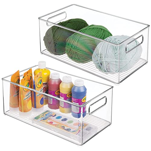 mDesign 2er-Set Aufbewahrungsbox für Bastelbedarf – toller Bastel Organizer mit Griffen – perfekte Aufbewahrung für Glasperlen, Moosgummi, Wolle oder Stoffbänder – durchsichtig von mDesign