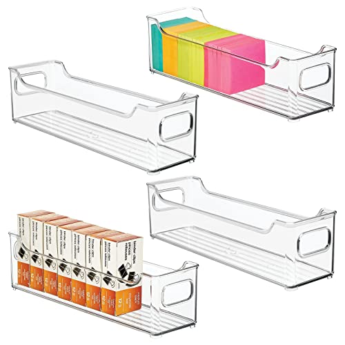 mDesign Aufbewahrungsbox für Büro und Schreibtisch – Schreibtisch Organizer aus Kunststoff – Ablagesystem für Schreibtischzubehör wie Stifte, Locher & Co. – 4er-Set – durchsichtig von mDesign