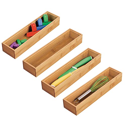 mDesign Aufbewahrungsbox für die Küche – rechteckige Schubladenbox aus Holz – stapelbarer Schubladen Organizer für Besteck und Küchenutensilien – 4er-Set – naturfarben von mDesign