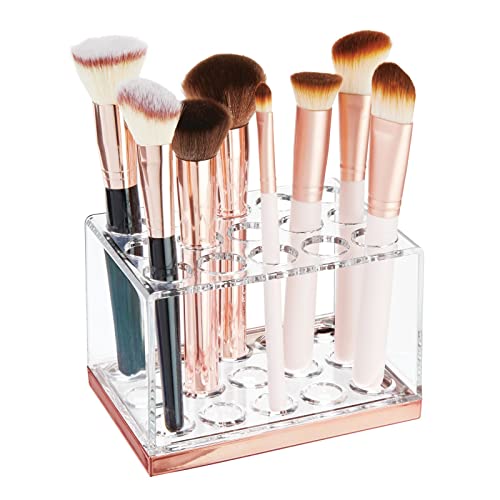 mDesign praktischer Kosmetik Organizer – dekorative Sortierbox für Wimperntusche und Lippenstift – Make-up Organizer mit 15 Fächern zur Schminkaufbewahrung – durchsichtig und roségold von mDesign