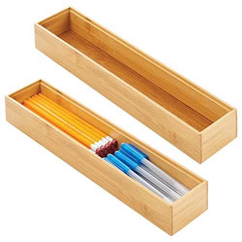 mDesign schmaler Schubladeneinsatz aus Holz – stapelbarer Schubladenorganizer für Bastel- und Bürobedarf – Schubladenbox für den Schreibtisch – 2er-Set – naturfarben von mDesign