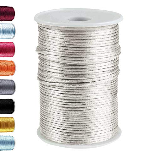90m Satinschnur 2mm Satinkordel Schmuck-Kordel -Schnur Kumihimo Bänder, Farbwahl, Farbe:hellgrau von maDDma