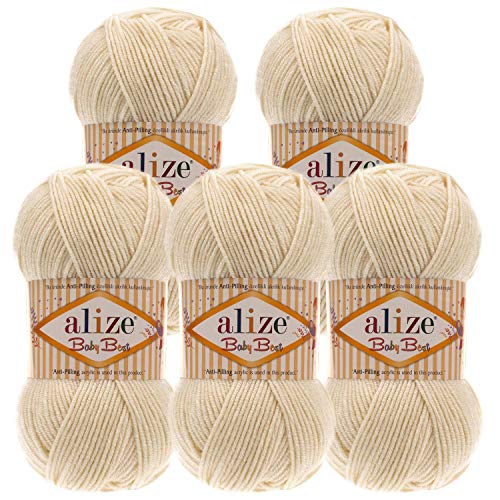 5 x 100g Strickgarn ALIZE Baby Best uni Babywolle Wolle Antipilling 44 Farben, Farbe:01 creme 5 x 100g Strickgarn ALIZE Baby Best uni Babywolle Wolle Antipilling 44 Farben, Farbe:01 creme von maDDma Alize Baby Best