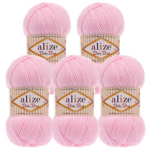 5 x 100g Strickgarn ALIZE Baby Best uni Babywolle Wolle Antipilling 44 Farben, Farbe:184 powder pink von maDDma Alize Baby Best