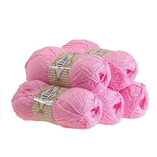 5 x 100g Strickgarn ALIZE Baby Best uni Babywolle Wolle Antipilling 44 Farben, Farbe:191 helles pink von maDDma Alize Baby Best