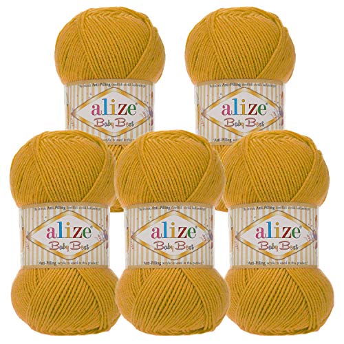 5 x 100g Strickgarn ALIZE Baby Best uni Babywolle Wolle Antipilling 44 Farben, Farbe:281 safran von maDDma Alize Baby Best