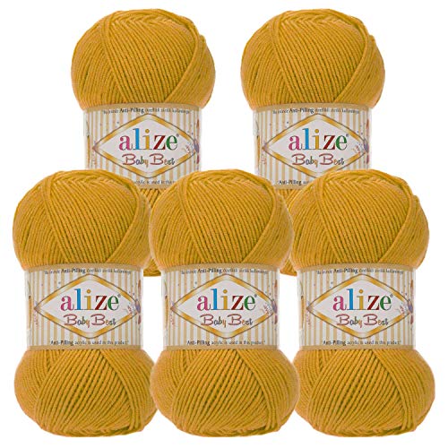 5 x 100g Strickgarn ALIZE Baby Best uni Babywolle Wolle Antipilling 44 Farben, Farbe:281 safran von maDDma Alize Baby Best