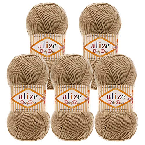 5 x 100g Strickgarn ALIZE Baby Best uni Babywolle Wolle Antipilling 44 Farben, Farbe:368 camel 5 x 100g Strickgarn ALIZE Baby Best uni Babywolle Wolle Antipilling 44 Farben, Farbe:368 camel von maDDma Alize Baby Best