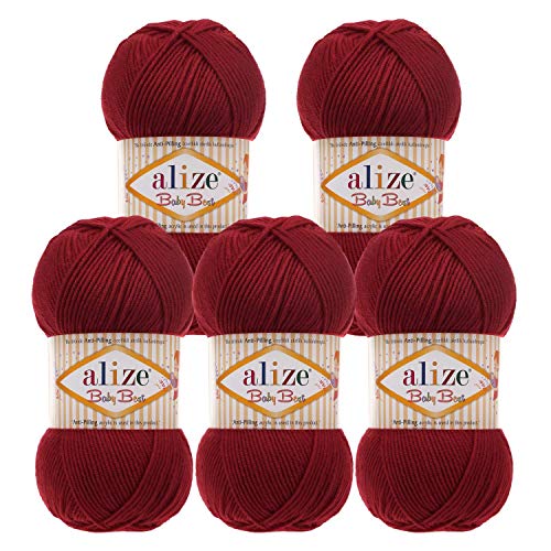 5 x 100g Strickgarn ALIZE Baby Best uni Babywolle Wolle Antipilling 44 Farben, Farbe:390 cherry rot 5 x 100g Strickgarn ALIZE Baby Best uni Babywolle Wolle Antipilling 44 Farben, Farbe:390 cherry rot von maDDma Alize Baby Best
