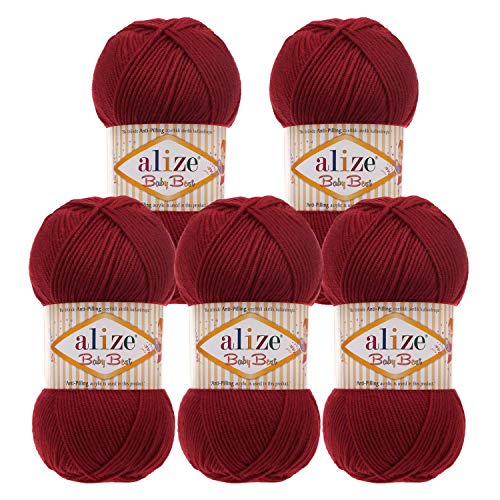 5 x 100g Strickgarn ALIZE Baby Best uni Babywolle Wolle Antipilling 44 Farben, Farbe:390 cherry rot von maDDma Alize Baby Best