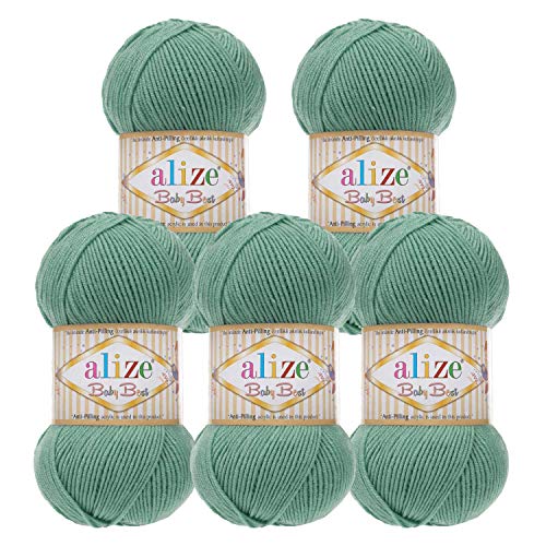 5 x 100g Strickgarn ALIZE Baby Best uni Babywolle Wolle Antipilling 44 Farben, Farbe:463 Light Aqua von maDDma Alize Baby Best