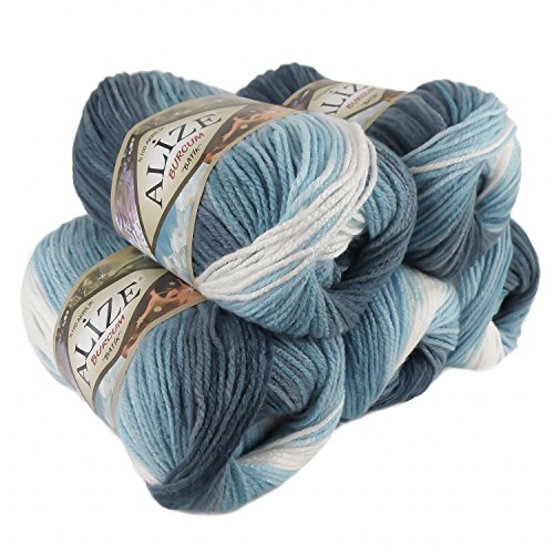 500g Strick-Garn ALIZE BURCUM Batik Strick-Wolle Handstrickgarn, Farbe wählbar, Farbe:1899 Blautöne von ALIZE BURCUM